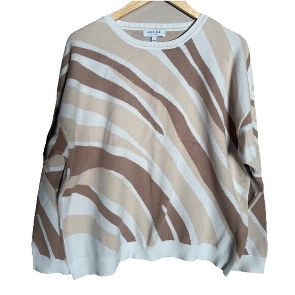 GILLI Abstract Crew Neck Sweater Women's Size Large Cream Multi Long Sleeve - Picture 1 of 8